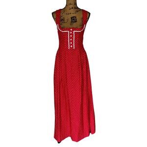 VTG Weiser Loden Frey Austrian Dirndl Sleeveless Red White Floral Maxi Dress S